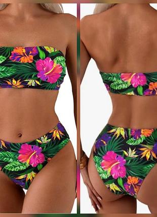 Купальник раздельный, бандо, цветочный узор, shein, s размер.