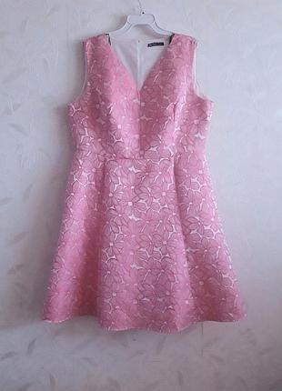 Изумительное атласное платье с объёмным принтом, 56-58, swing curve