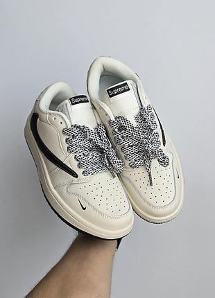 Шкіряні кросівки nike air jordan 1 low ×  travis scott  • milk black