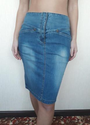 Юбка миди, джинсовая юбка h&m, юбка за колено, летняя юбка джинс4 фото