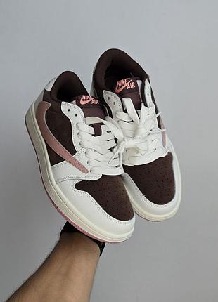Кросівки nike air jordan 1 low ×  travis scott  • white brown pink