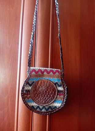 Сумка handmade с кожаной отделкой