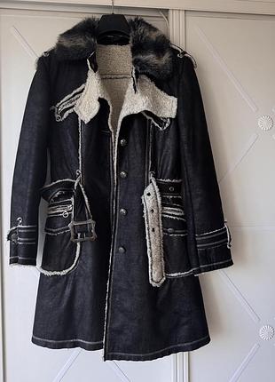 Пальто демісезонне, чорно біле, під пояс