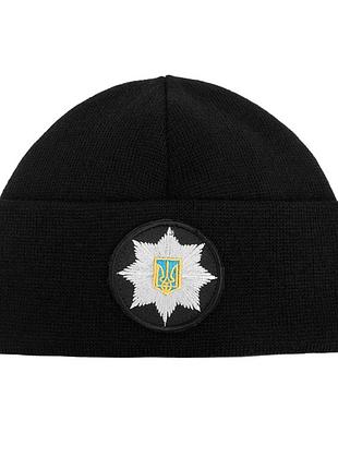 Шапка в'язана флісова з відворотом поліція - black