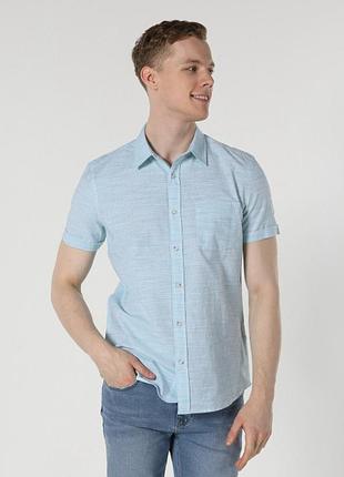 Чоловіча блакитна рубашка з коротким рукавом шведка