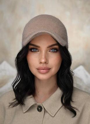Теплая, вязаная зимняя кепка бейсболка унисекс женская мужская мокко кофейная