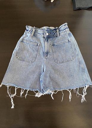 Шорты широкие джинсовые с высокой посадкой