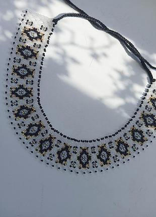 Чорно-біла силянка з бісеру, чокер, гердан, намисто, кол'є
