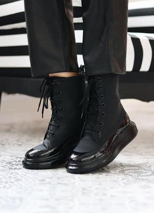 Alexander mcqueen boots женские ботинки маквин черные4 фото