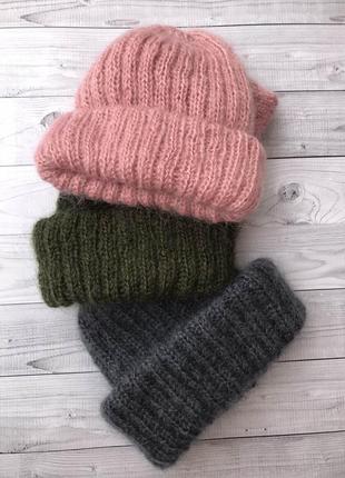 Tak.ori шапка такори мохерова тепла пухнаста шапка бежева пудрова