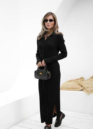 Накладной платеж ❤ 100% хлопок вязаное платье гольф макси с воротничком поло на пуговицах с разрезами