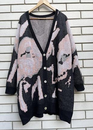 Вовняний теплий в'язаний кардиган із люрексом великого розміру батал оверсайз zizzi