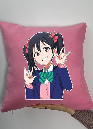 Подушка с принтом габардиновая аниме девушка, розовая 35х35 (916)
