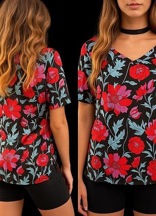 Imperial s — шёлковистая блуза с v-вырезом и разрезами, макро-флораль, italy design