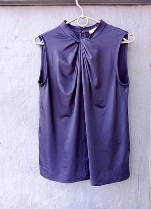 Блузка h&amp;m без рукавов, стойка, р.xs-s (42-44, 6-8), черная с синим подтоном, нарядная, для офиса, под жакет, на каждый день и торжество. новая, турция.