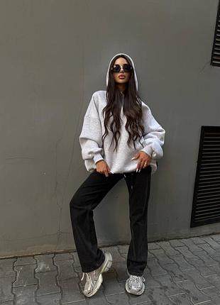 Сірий худі меланж теплий худі оверсайз