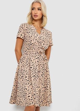 Платье софт с принтом цвет бежевое
