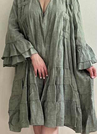 Кардиган накидка з льону /жіночий лляний плащ/лляний кардиган в стилі бохо/ накидка льон італія l/4xl