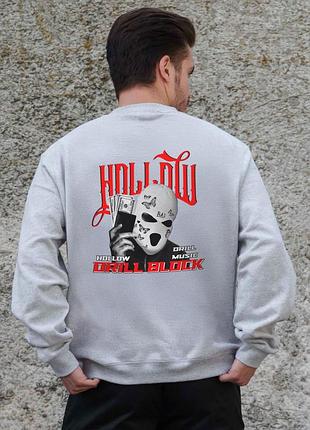 Мужской утепленный оверсайз свитшот на флисе с принтом without hollow gray