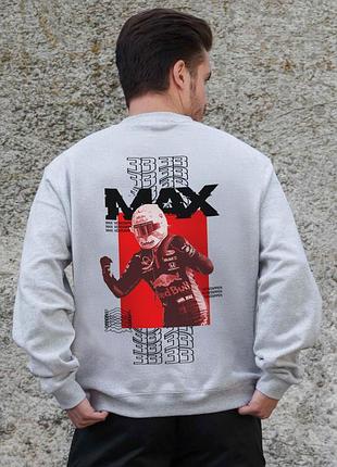 Мужской утепленный оверсайз свитшот на флисе с принтом without max gray