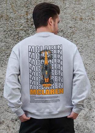 Мужской утепленный оверсайз свитшот на флисе с принтом without mclaren gray
