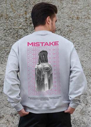 Мужской утепленный оверсайз свитшот на флисе с принтом without mistake gray
