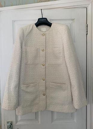 Твидовый кремово-белый твидовый жакет пиджак h&amp;m с букле