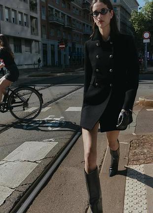 Пальто жіноче чорне двобортне вовняне zara new
