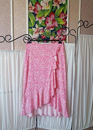 Красива натуральна юбка міді з воланами в квіти new look.