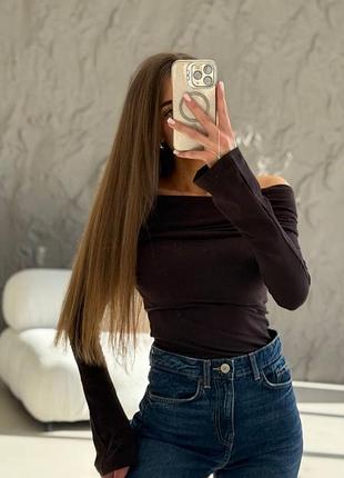 Шоколадний коричневий лонгслів лонг з відкритими плечима