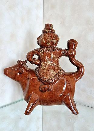 Статуэтка "пан на корове" виноградовская майолика керамическая винтажная керамическая винтаж коллекционная