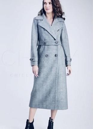 Демисезонное пальто миди полушерсть серый меланж с акцентными пуговицами!!!