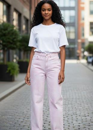 Розовые джинсы мом с эффектом варки primark высокая посадка