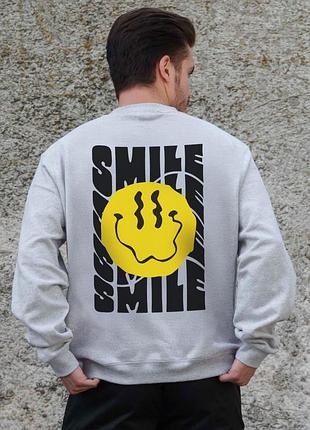 Мужской утепленный оверсайз свитшот на флисе с принтом without smile gray