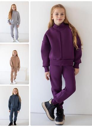 Теплый зимний костюм на флисе для девочек подростков, подростковый комплект трехнитка на флисе