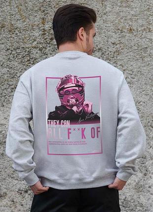 Мужской утепленный оверсайз свитшот на флисе с принтом without verstappen gray