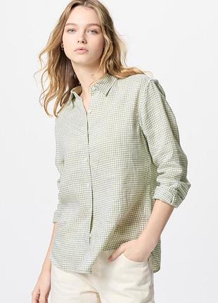 Жіноча лляна сорочка в клітинку uniqlo premium linen, l