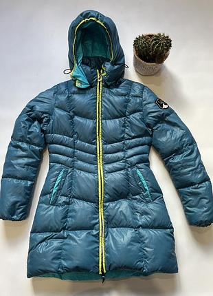 Жіночий пуховик парка синя пухова гусячий пух куртка зимова тепла