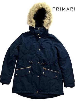 Женская парка primark темно синяя размер s m длинная зимняя куртка демисезонная теплая /1