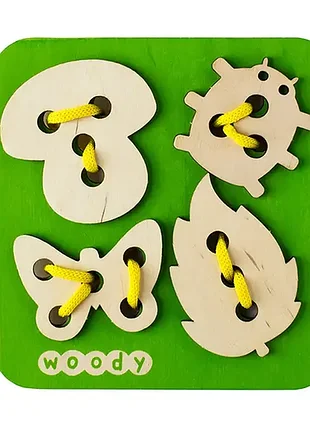 Шнуровка деревянная woody "на щелочке". детская развивающая игрушка. развитие моторики. игрушки для малышей (01812)
