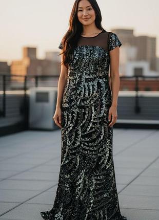 Шикарное вечернее платье в пол в паетку calvin klein