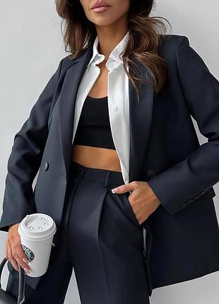 ✨костюм двойка (брюки палаццо + пиджак) молочный/черный/шоколад sm, ml – стиль и элегантность 💎 мод 236/2