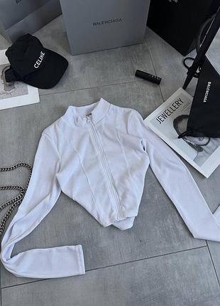 Жіночий білий кроп топ в рубчик