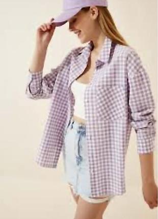 Тепла лавандова сорочка в клітинку sora jbc