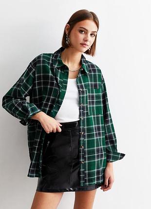 Трендовая хлопковая рубашка оверсайз в клетку р.14