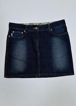 Винтажная темно синяя джинсовая мини юбка юбка burberry оригинал