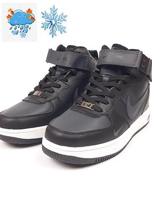 Кроссовки женские nike air force черные кожаные зимние на меху, размер 37-41, новые, кожа мех, демисезонные осень зима весна, утепленные, 4366