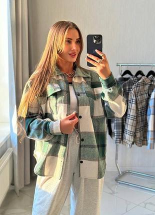 Рубашка в клетку из кашемира, рубашка в клетку тепла оверсайз, трендовая кашемировая рубашка