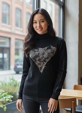 Guess, гольф водолазка под горло из вискозы в черном цвете