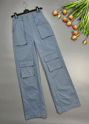 Штани карго з карманами на високій посадці